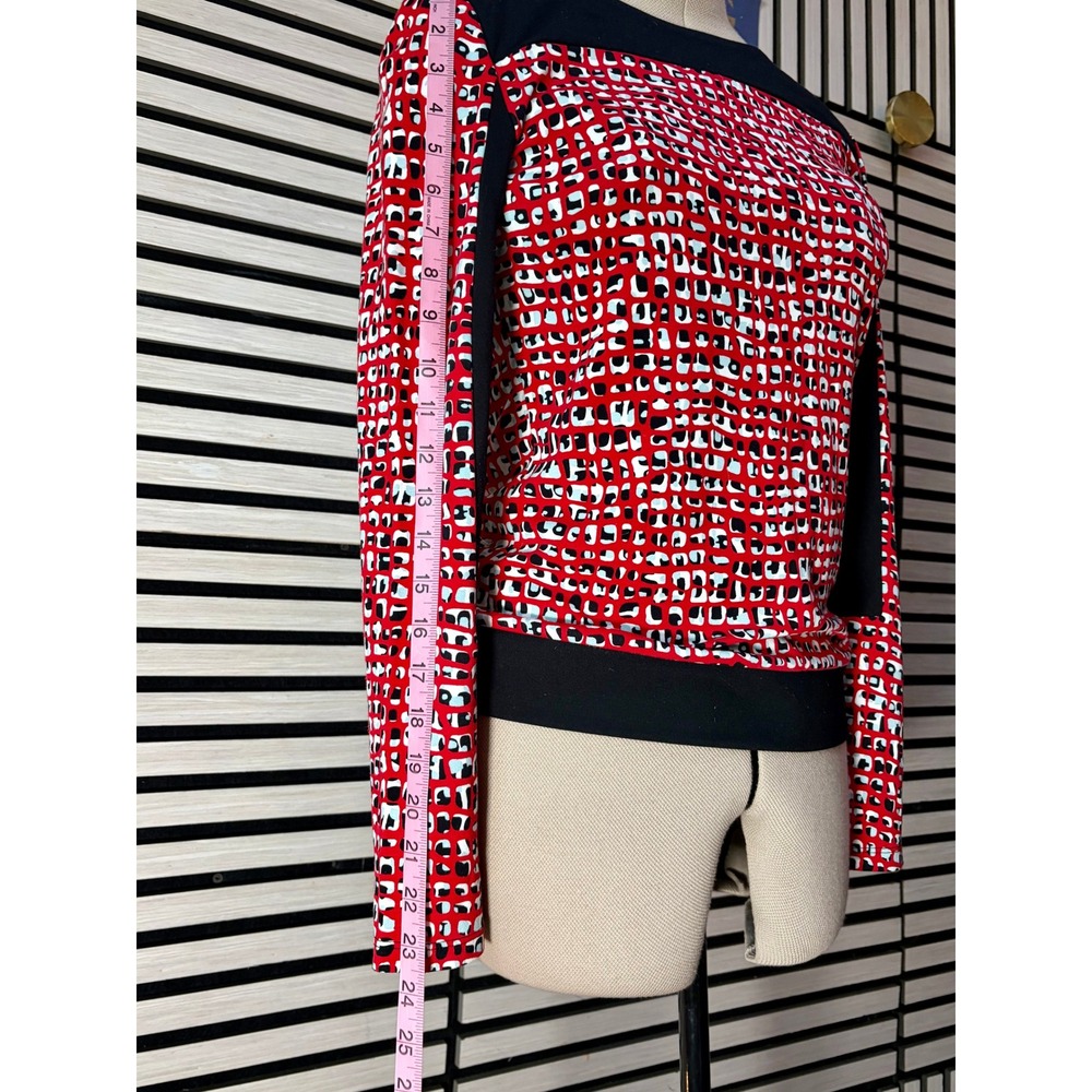 Max Mara Red‎ Black Geometric Print Long Sleeve Top medium luxury athleisure - Picture 6 of 7